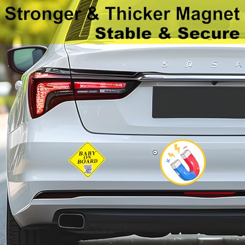 Image of 2 Pack Baby on Board Magnet for Car, Magnetic Safety Sign with Reflective, Strong Car Magnet Sticker, Waterproof Baby in Car Sign for Dad Mom, Easy to Attach and Remove 4.7 Inch(Yellow - 2 Pack)