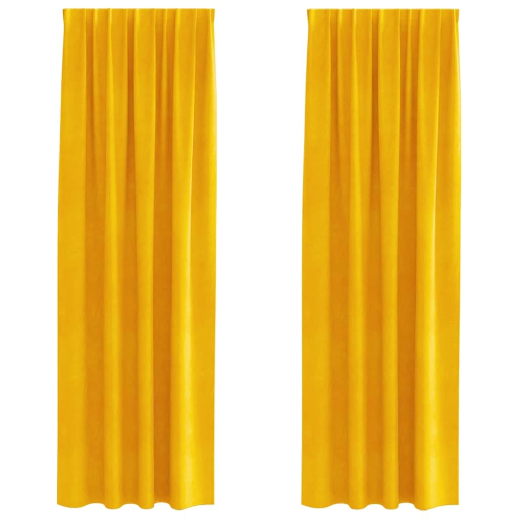 Verdunkelungsvorhänge 2er Set, blickdichte Samt Vorhänge in Senfgelb, 140x260 cm, Moderne Gardinen mit Schlaufen für Wohnzimmer und Schlafzimmer, edle Wohndeko