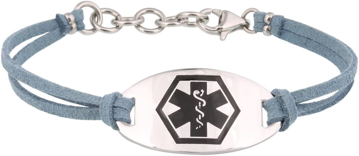 American Medical ID – Mingle on Slate Suede Medical ID Bracelet, for 7"- 8" wrist – 5 Lines of Free Engraving