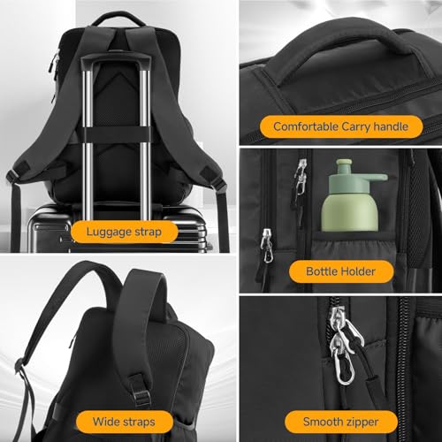 Image of Hoteel Luggage Sets 5 Piece, 4-Year Warranty, Carry-On Luggage with Dual-Spinner Wheels, PC+ABS Hardside Suitcase Set with TSA Lock, Durable Large Suitcase, Black(20 /24 /28 /DB /TB)