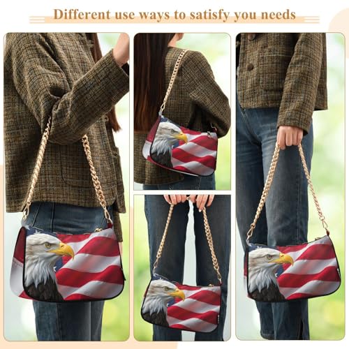 Image of Shoulder Bags for Women American US Flag Independence Day Patriotic Hobo Tote Handbag Small Clutch Purse with Zipper Closure