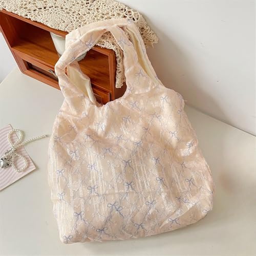 Bolsa de ombro de lona com laço – Bolsa de mão leve para o verão, axila leve e bolsa de mão com divisória interna, rosa
