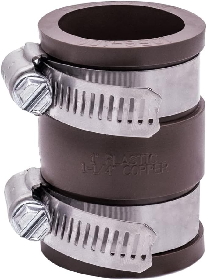 Fernco 1056-100 1-in. Flexible PVC Pipe Coupling for Cast Iron and Plastic Plumbing Connections in Brown