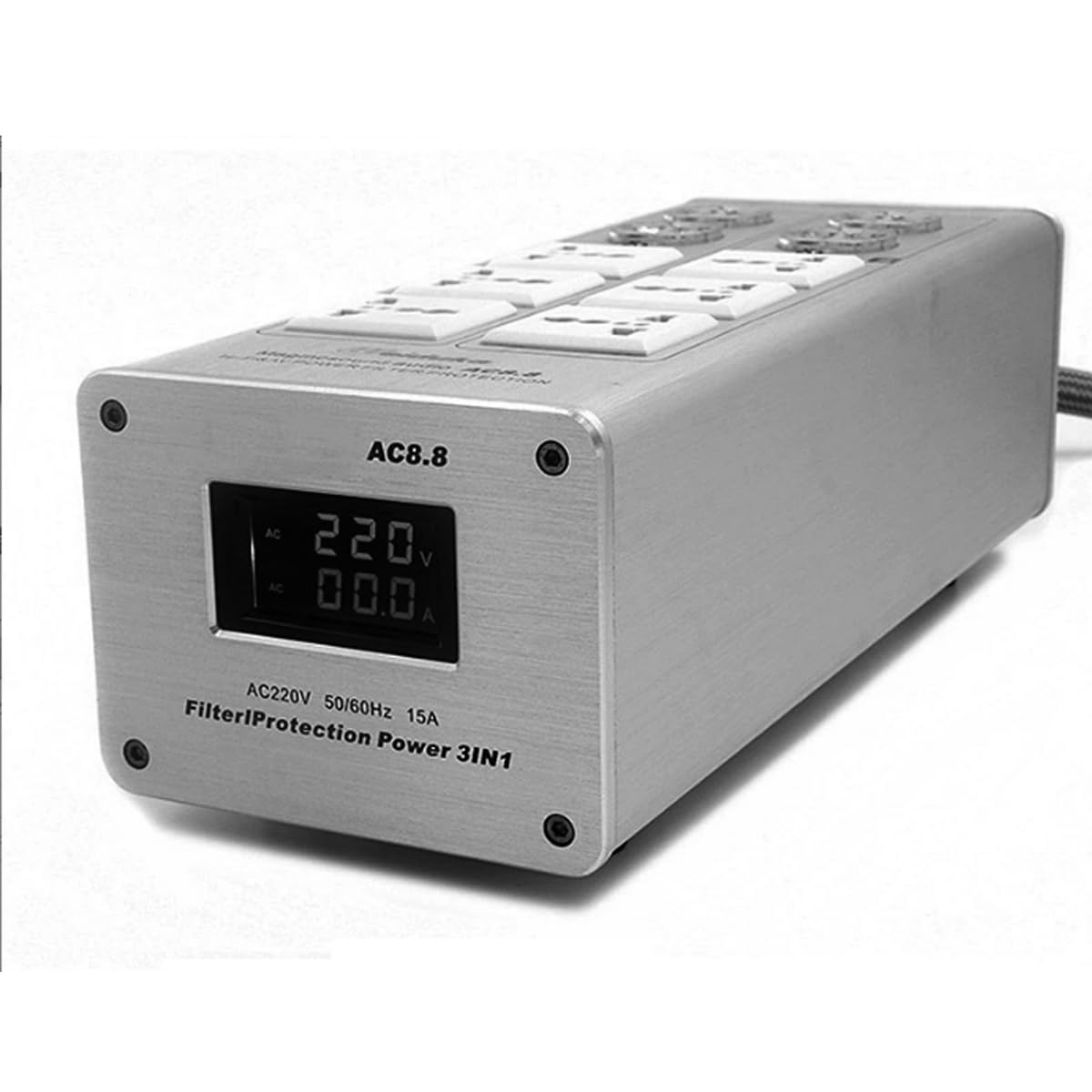 3000W 15A 100-240V AC8.8 Advanced Audio Power Purifier Filter AC Power Socket Video Noise Eliminator/Line Conditioner/Whole Entertainment System Protection Silver