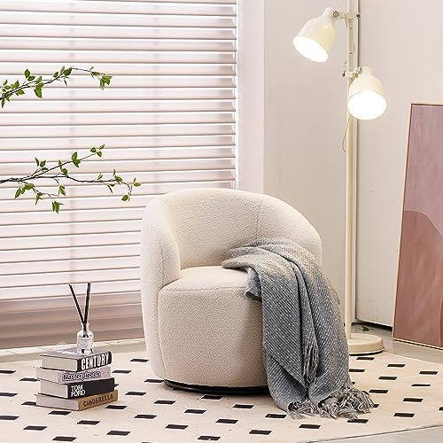 Antetek Small Swivel Chair, Club 360 Degree Swivel Barrel Chair, Modern Leisure Arm Chair for Nursery, Living Room, Hotel, Bedroom, Office, Lounge, Ivory