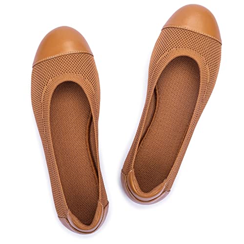 Image of Frank Mully Women's Ballet Flats Round Toe Walking Flats Slip On Work Shoes Knitted Flats Shoes for Woman Soft Lightweight