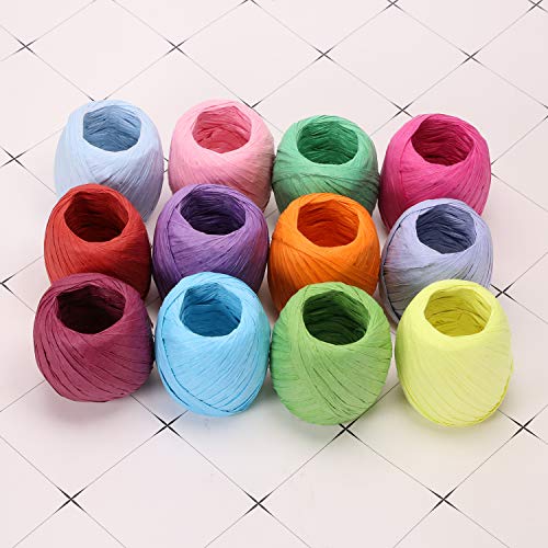 Raffia Paper Ribbon Bows, Penta Angel 12 Rolls 787 Feet Raffia Twine String For Christmas Valentine's Day Party Gifts Wrapping Florist Bouquets Diy Craft Decoration Weaving, 12 Colors #TOP1