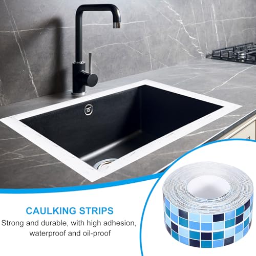 Image of PATIKIL Caulk Tape 1.5 inch x 16 Ft, Self Adhesive Sealing Tape Waterproof Toilet Tub Caulk Sealant Strip Sealing Trim for Kitchen Bathroom Toilet Bathtub Sink Countertop, Dark Blue