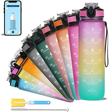 SOLARA 32oz Motivational Water Bottle with Times to Drink, Water Bottle with Straw, Water Bottle for Gym, Office | BPA Free Tritan Water Bottle with Motivational Quotes | Pink Yellow Mint
