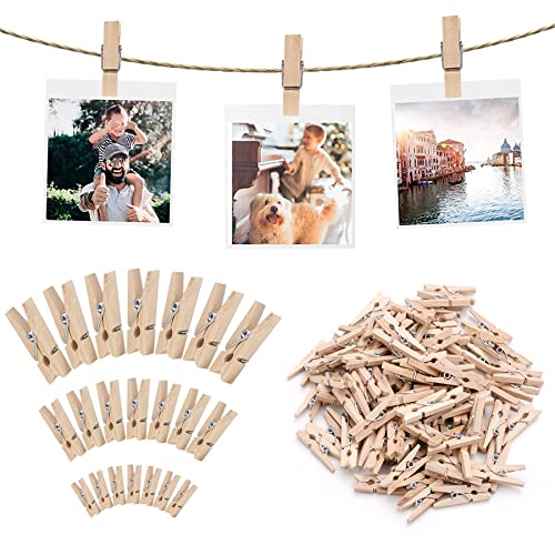 150 Pcs Small Wooden Clothes Pegs Mini Tiny Decorative Photo Pegs 2.5/3/3.5 cm LaundryClips for Hanging Photos Pictures