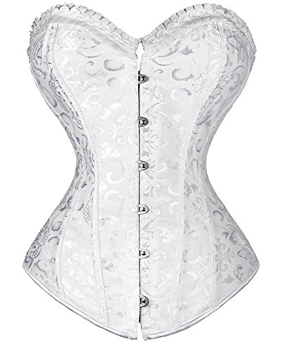 QZUnique Women's Lace Up Boned Plus Size Overbust Corset Bustier Bodyshaper Top