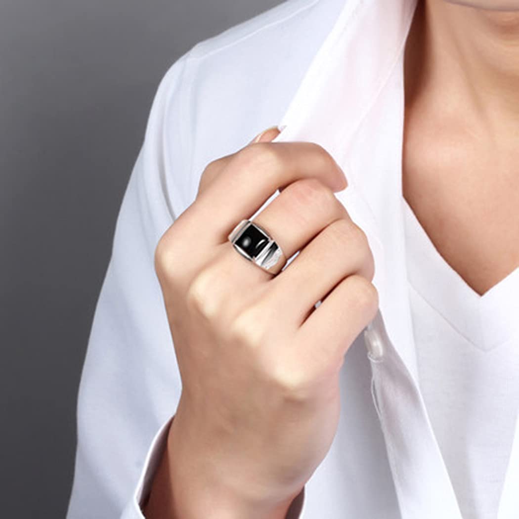 Czarny Agat Pierścień Męski Otwieranie Regulowany Pierścień Moda Męska Biżuteria Cupronickel Geometryczny Pierścień