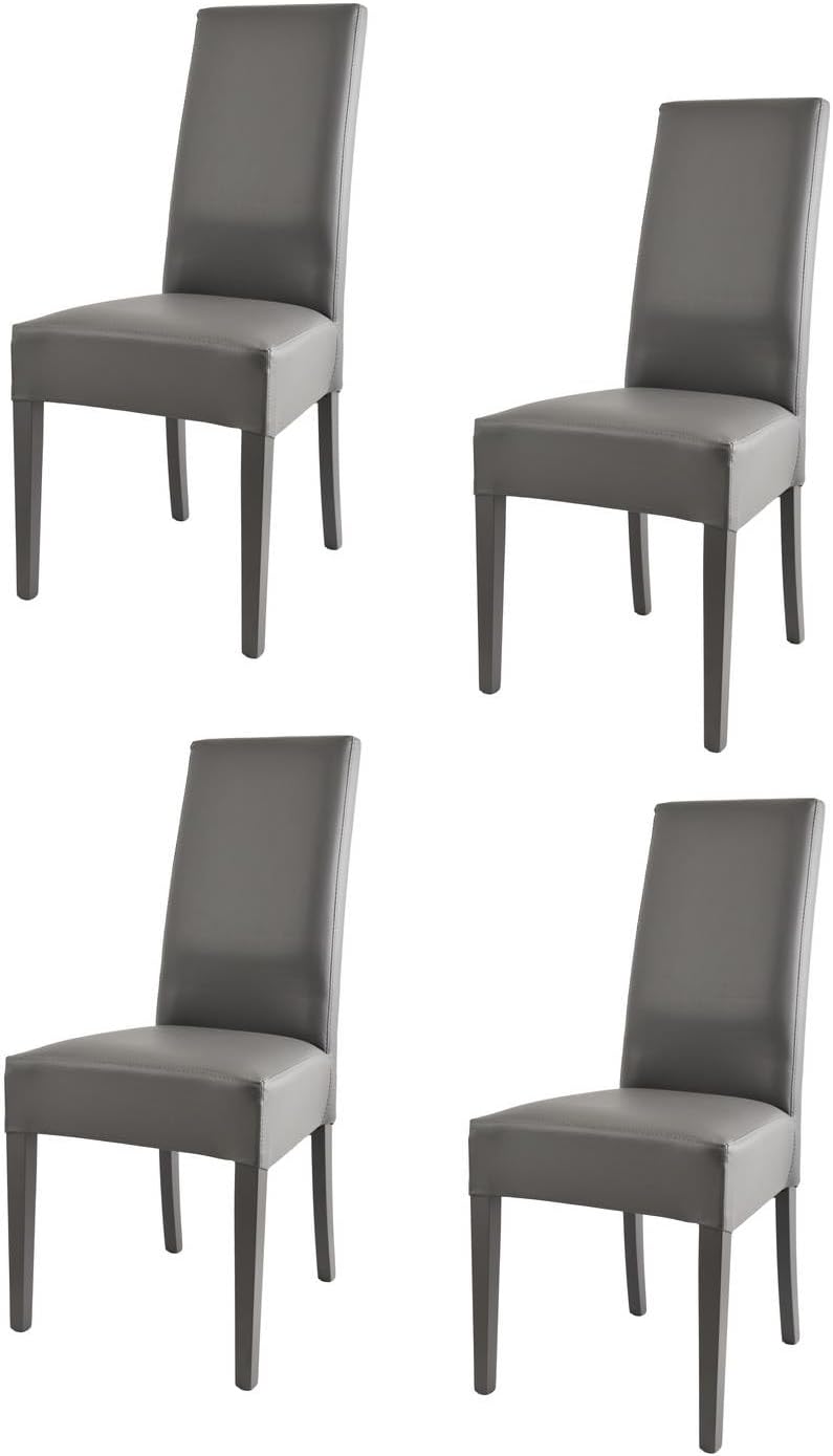 Tommychairs - Set of 4 chairs LUISA suitable for kitchen, dining room and restaurant, structure in wood of beech painted dark grey and an upholstered seat covered in eco leather colour dark grey