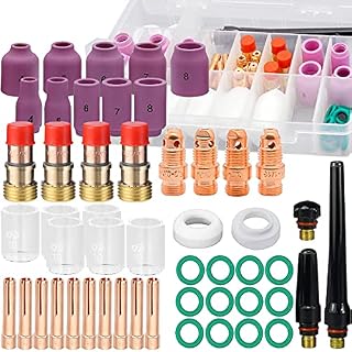 QAQGEAR 51Pcs for TIG Welding Torch Stubby Gas Lens #10 Glass Cup Kit, 10pcs Alumina nozzle for WP-17/18/26