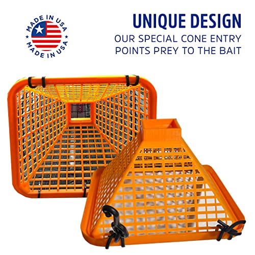 Protoco - ST4SP - 9” x 19” x 24” (½” x 1” Mesh) Shrimp and Crawfish Trap, Freshwater & Saltwater Cage Style Fishing Trap for Crawfish, Crayfish, Crawdads, Shrimp - Black/Orange