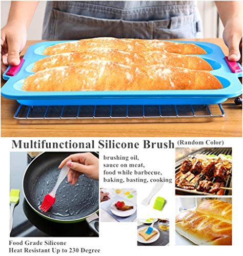 KeepingcooX Nonstick Silicone Baguette Pan French Bread Baking 3 Wave Loaves Each Loaf 11"x2.3" Bake Mould Toast Bakers Molding 3 Gutter Oven Toaster Pan Cloche Waves Silicone Sandwich Tray