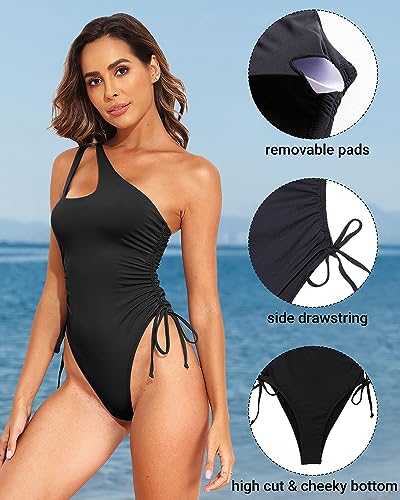 Holipick One Shoulder One Piece Swimsuit for Women Side Drawstring Cheeky Bathing Suits Sexy High Cut Swimwear3
