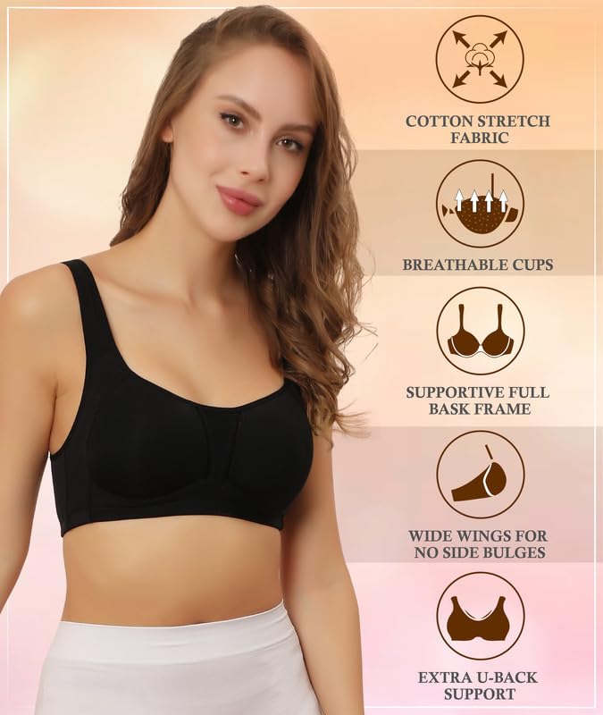 Image of GLAMORAS Nylon Blend Full Coverage Minimizer Everyday Bra for Women | Seamless, Wirefree, Padded Everyday Bra with Soft Cups | Size: 34-42, B Cup