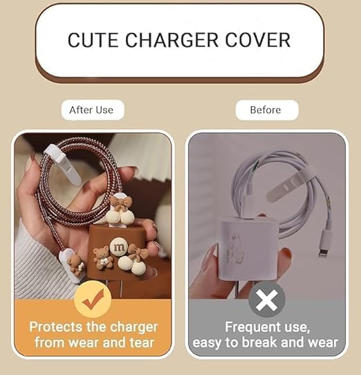 Image of Rycore 3D Cartoon Charger Protector Case for iPhone,Silicon Charger Case Cover For 18W-20W iPhone 15 14 13 12 11 Pro Max Fast Charging USB- C Adapter with Extra 360 Degree Protection and Cable Spiral