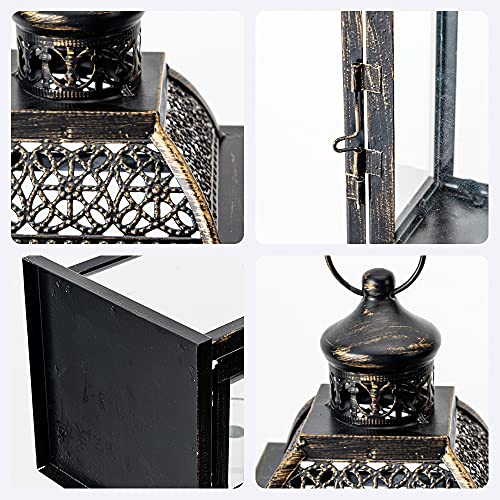 Decorkey Large Candle Lantern Decorative, 14.4 Inch Outdoor Lantern With Clear Glass, Vintage Metal Candle Holders Outdoor Patio Wedding Christmas Spring Decor In Black #TOP2