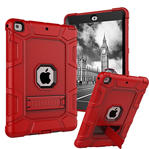 iPad 9.7 2018 Case,iPad 2017 9.7 Case,iPad 6th Generation Case,Dake 3-Layer Kickstand Defender Heavy Duty Shockproof Full-body Protective Case for Apple New iPad 9.7 Inch 2017/2018 Release Red
