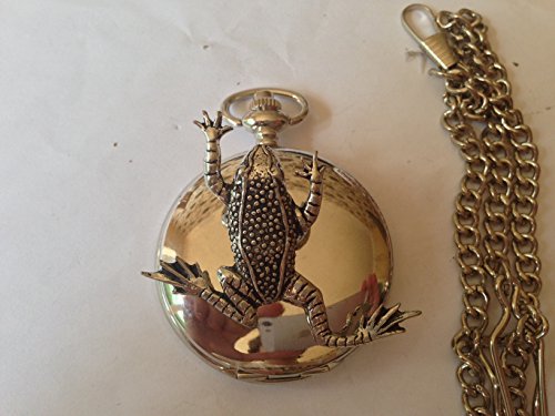 Montre gousset à quartz homme d'exception boîtier argenté poli gravure grenouille