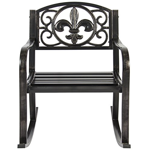 Best Choice Products Outdoor Metal Rocking Chair Seat For Patio, Porch, And Deck W/Scroll Design And Bronze Finish, Black #TOP1