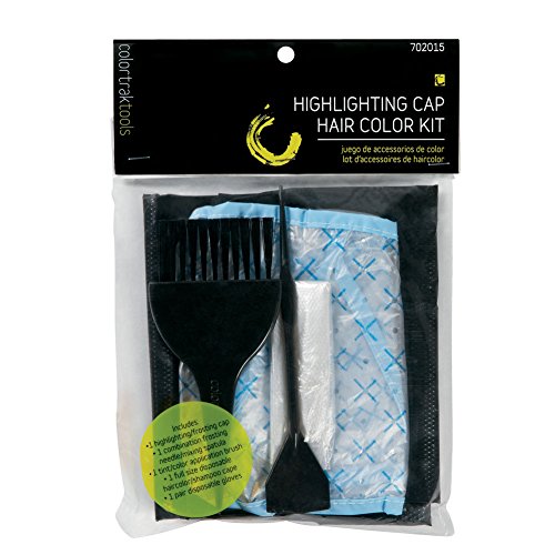 Colortrak Hair Color Accessories Kit For Home Haircoloring Use, 1 Highlighting Cap, 1 Combo Needle/Spatula, 1 Color Application Brush, 1 Pair Disposable Vinyl Gloves, 1 Waterproof Disposable Cape #TOP6