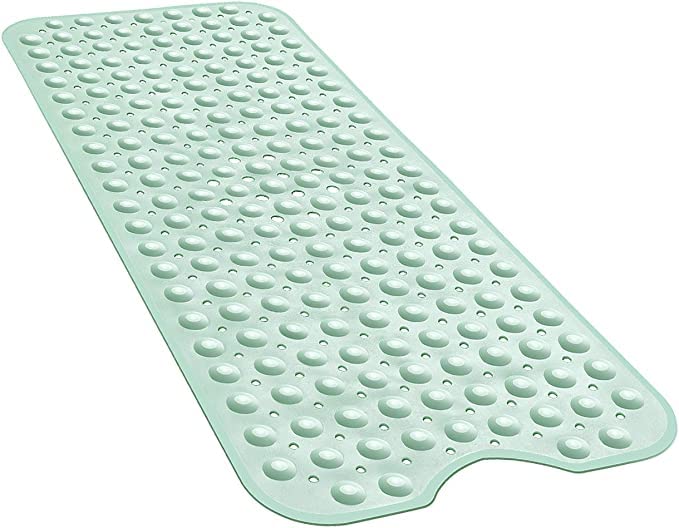 MahMir Non-Slip Bath Tub Shower Mat with Suction Cups and Drain Holes, 40in x 16in, Bath Mat for Safety, Durable Shower Mat in Soft Rubber, Anti Mold and Bacteria,Ideal Bathtub Mats (Light Green)