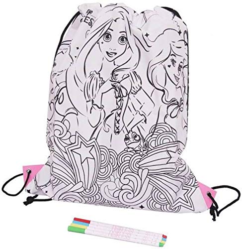 Nylon Disney Mickey Mouse and Princess DIY "Colour You Own Bag" Drawstring Bag