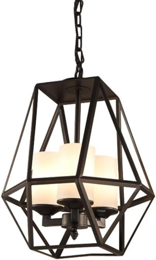 LNPTAL Modern Geometric Chandelier, 4-Light Black Metal Cage Pendant Light, Industrial Retro Candle Style Hanging Fixture for Dining Room, Living Room, Island, Foyer