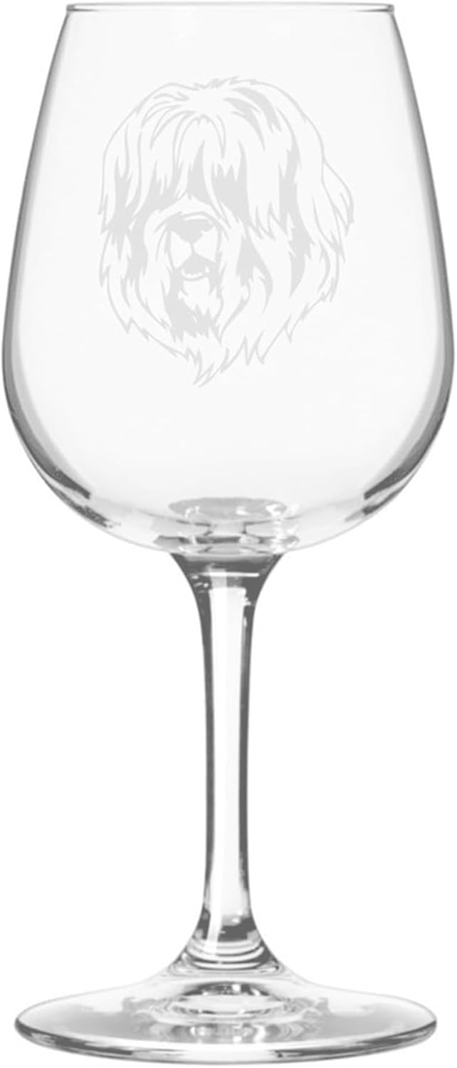 Schapendoes Dog Themed Etched 12.75oz Wine Glass
