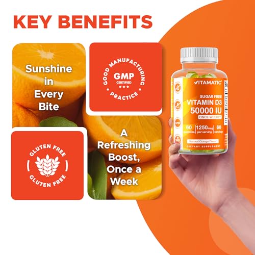 Vitamatic Sugar Free Vitamin D3 50,000 IU Weekly Supplement – 60 Pectin-Based Gummies High-Potency Vitamin D for Bone, Teeth & Immune Support (Pack of 2) - Thumbnail 5