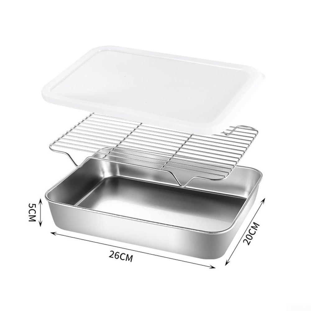 Baking Sheet With Wire Rack And Cover Set, Stainless Steel Baking Tray, Rust & Warp Resistant & Easy Clean Baking Pan For Oven Cooking, Cookie Sheet(26x20x5cm)