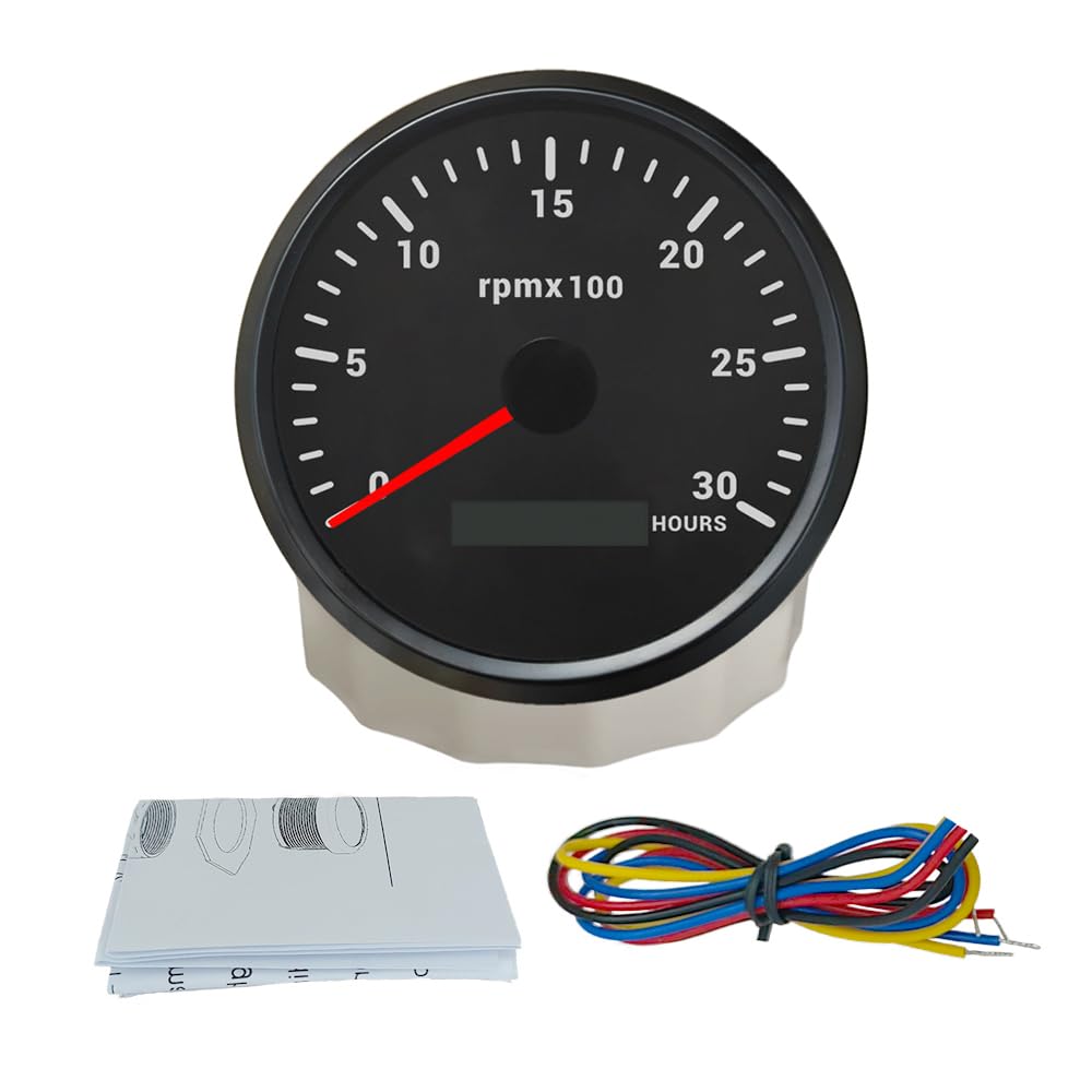ELING Drehzahlmesser 110 mm 3000 U/min Messgerät mit Betriebsstundenzähler mit 7-farbiger Hintergrundbeleuchtung universell für Schiffe und Yachten 12 V 24 V