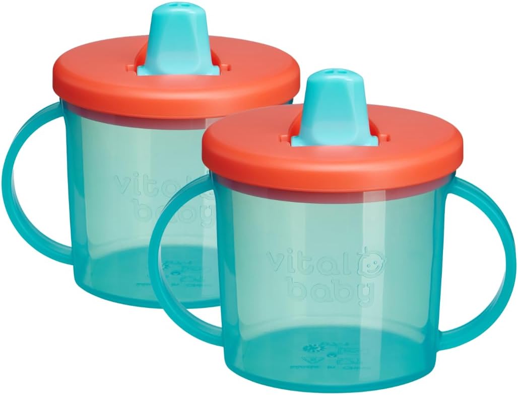 Vital Baby Free Flow Cup with NonSpill Travel Spout, Easy Grip Handles