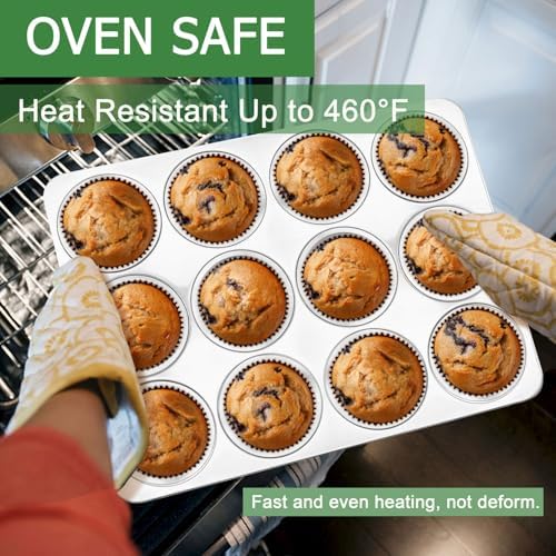 Herogo 12-Cup Stainless Steel Muffin Pan Tin for Baking, Metal Cupcake Tray Set for Making Egg Muffin Quiches, Mini Brownie, Easy to Clean & Quick Release, Oven & Dishwasher Safe - Thumbnail 3