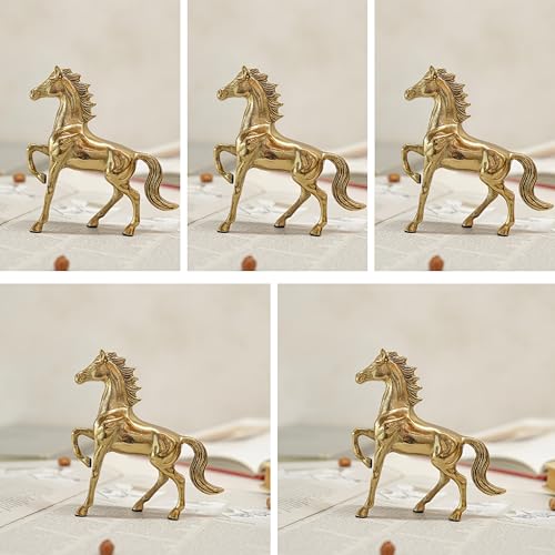 Image of BEHOMA Aluminium Horse Figurine Showpiece Pack of, Gold - Pack of 5 | Gold Finish Decorative Statue | Vastu Fengshui Wedding & Housewarming Elegant Modern Tabletop Art |Golden (Set of 5)