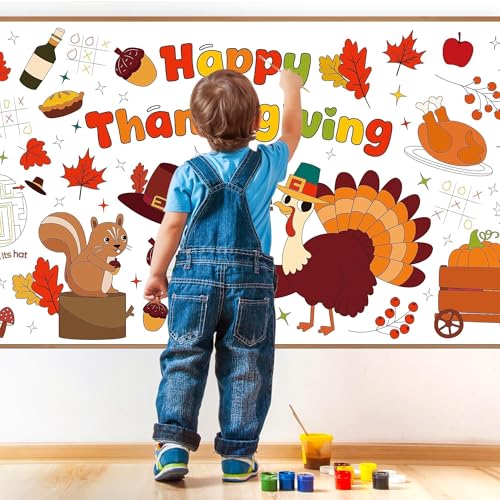 Image of Childom 1 Pack Thanksgiving Coloring Tablecloth for Kids,Thanksgiving Crafts for Kids,30 x 72 Inch Disposable Paper Table Cover,Giant Coloring Poster for Children Gifts Games Activities Holiday Party