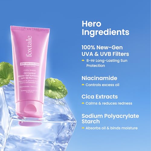 Image of Foxtale Ice-Burst Gel Sunscreen SPF 50 PA++++ for Oily Skin, In-Vivo Tested & 100% New-Gen UV Filters | Prevents Tan, Controls oil, & Mattefies | Lightweight, Non-Greasy, No White Cast | For Men & Women 80ml