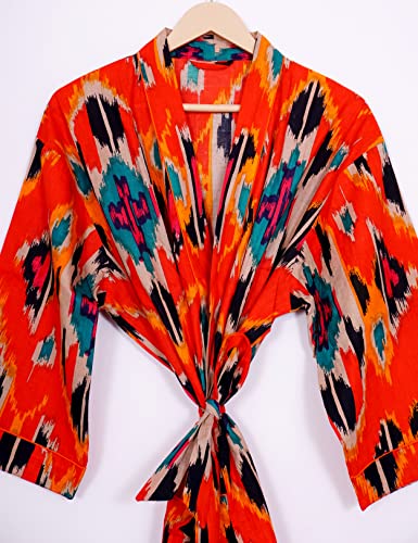 Image of Pure 100% Cotton Robe For Womens Bathrobe Dressing Gown Long sleepwear Free Size Kimono