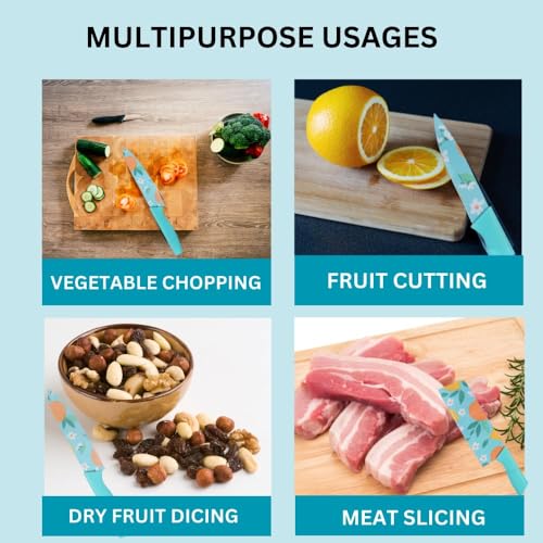 Image of Stainless Steel Knife Set - 3-Piece Chef, Utility & Paring Blades with Anti-Slip Handles & Color Coating | Sharp Kitchen Knives for Slicing, Dicing, Chopping (Sky Blue)