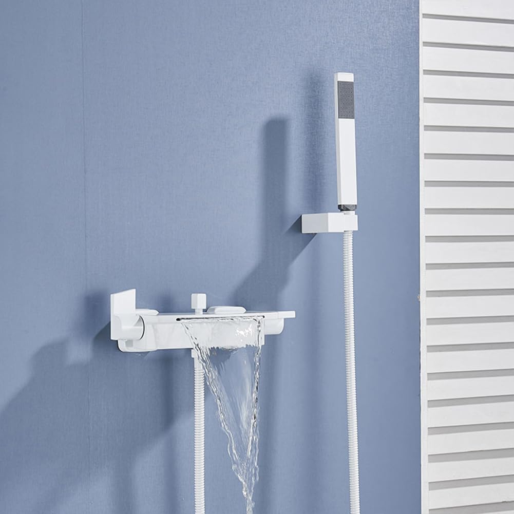 ry Rubinetto per vasca da bagno in ottone con cascata a cascata miscelatore doccia a parete doppia H include soffione doccia portatile e tubo da 150 cm per lavabo da bagno bianco h