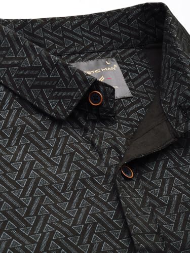 Image of Majestic Man Custom Geometric Printed Pure Cotton Slim Fit Casual Shirt
