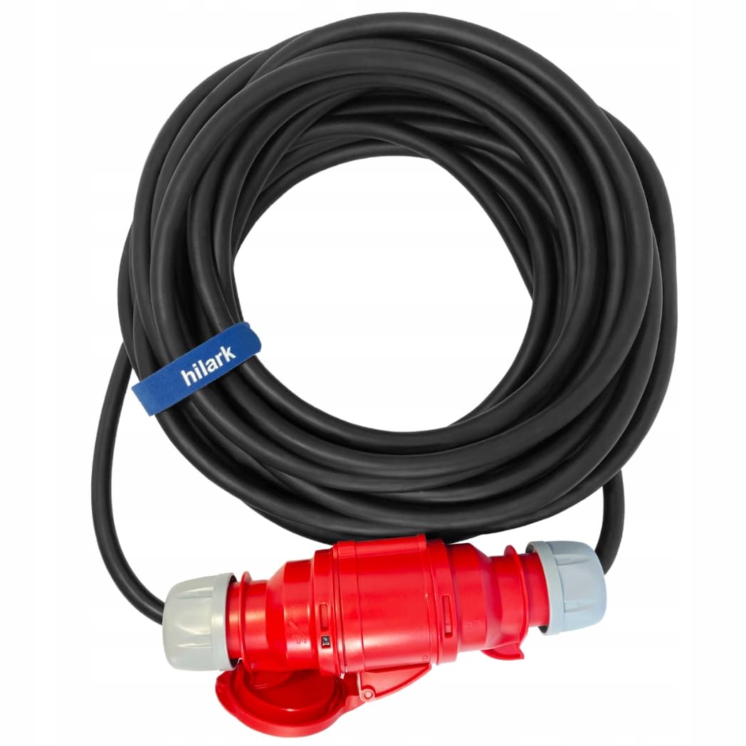 Hilark Cable Tech Rallonge triphasée CEE en Caoutchouc H07RN-F 16A 4x2,5mm² 10m