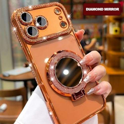 Coque diamant iPhone 17 Pro Max magnétique orange luxe avec protection transparente - 2