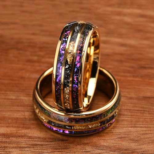 Tungsten Carbide Rings for Men Women 8mm Inlaid Nebula Opal and Gold Foil Men's Engagement Wedding Bands Fashion Luxury and High Polish4