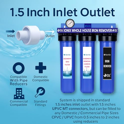 Image of IONIX Whole house Iron remover system with Triple filteration, Tank filter, Iron filter for whole house, Blue