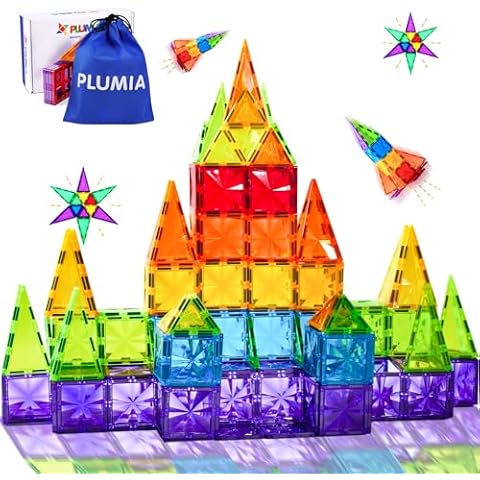 Magnetic Tiles Kids Toys, STEM Magnetic Blocks Building Toys for Boys and Girls, Colorful Diamond Pattern Magnet Tiles Preschool Sensory Montessori Toys for Toddler, Creative Gift for Age 3+ Years Cover
