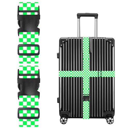 Image of Nuxovilar Luggage Straps Set for Suitcase 1.96x71in Polyester | Cargo Strap Travel Belt Security Buckle Band Sports Themed Trip Family Vacation Gym (Green Checkerboard)